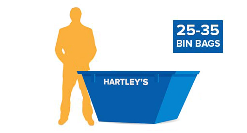 2 tonne mini size skip hire in Stoke-on-Trent with orange background and size comparison